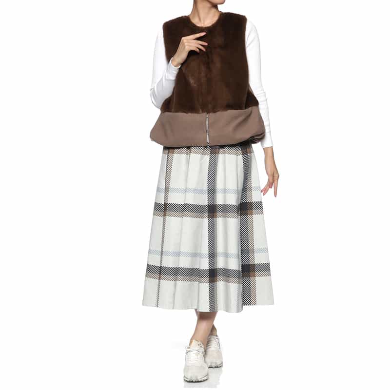 BARNEYS NEW YORK ウォッシャブル チェック柄リバーシブルスカート BEIGE