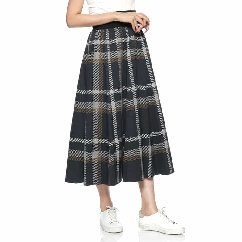 BARNEYS NEW YORK ウォッシャブル チェック柄リバーシブルスカート BLACK