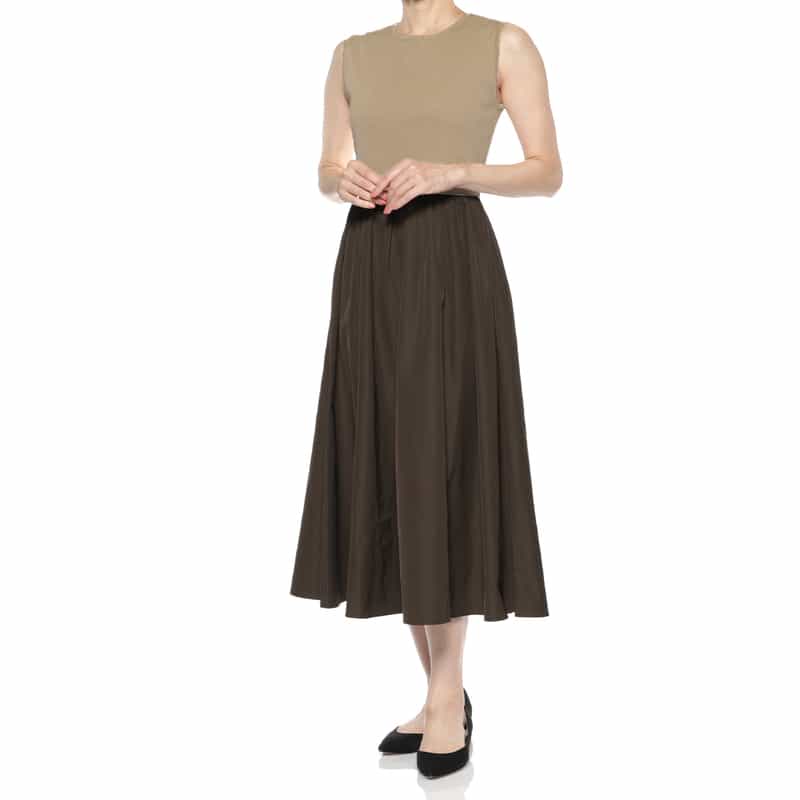 BARNEYS NEW YORK ミラノリブニット切替ドレス BEIGE