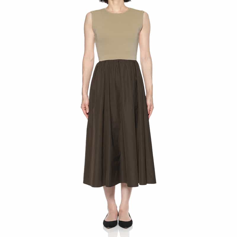 BARNEYS NEW YORK ミラノリブニット切替ドレス BEIGE