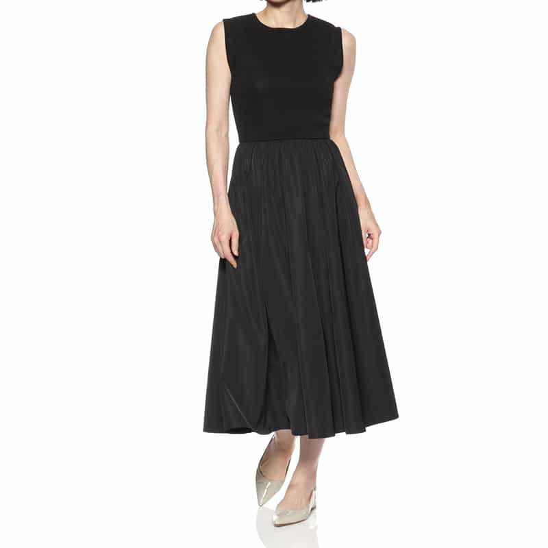 BARNEYS NEW YORK ミラノリブニット切替ドレス BLACK