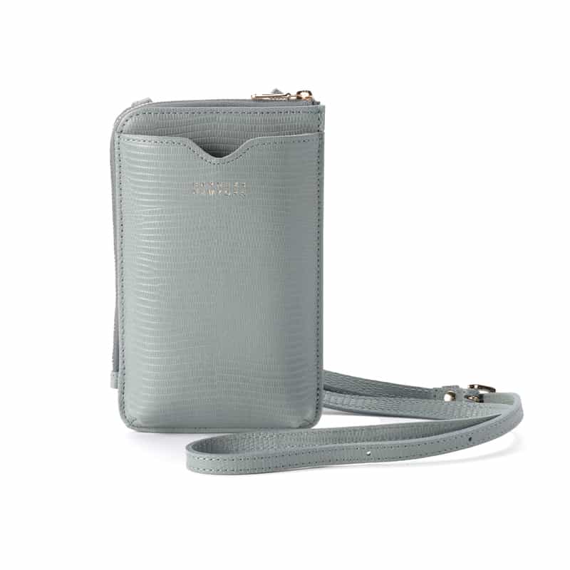 BARNEYS NEW YORK 型押しレザーフォーンバッグ BLUE GRAY