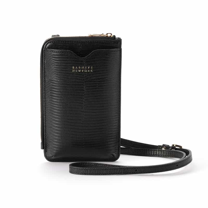 BARNEYS NEW YORK 型押しレザーフォーンバッグ BLACK