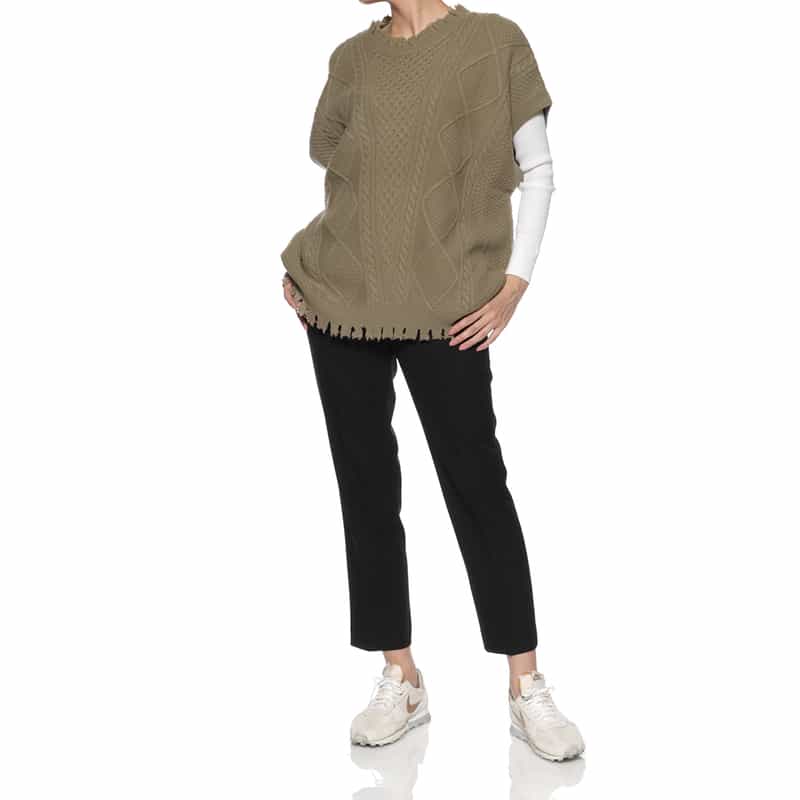 DAWEI DAWEI＜ダウェイ＞ ハーフスリーブ ケーブルニットプルオーバー BEIGE