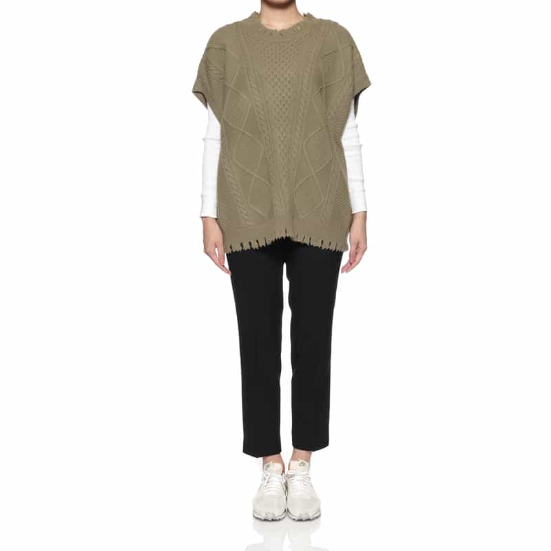 DAWEI DAWEI＜ダウェイ＞ ハーフスリーブ ケーブルニットプルオーバー BEIGE