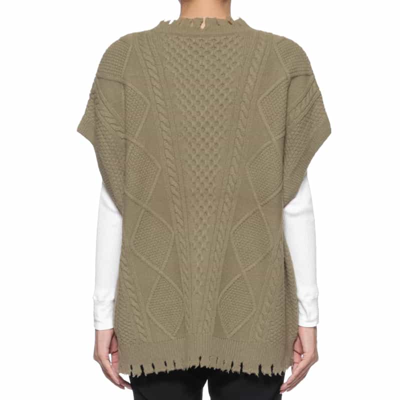 DAWEI DAWEI＜ダウェイ＞ ハーフスリーブ ケーブルニットプルオーバー BEIGE