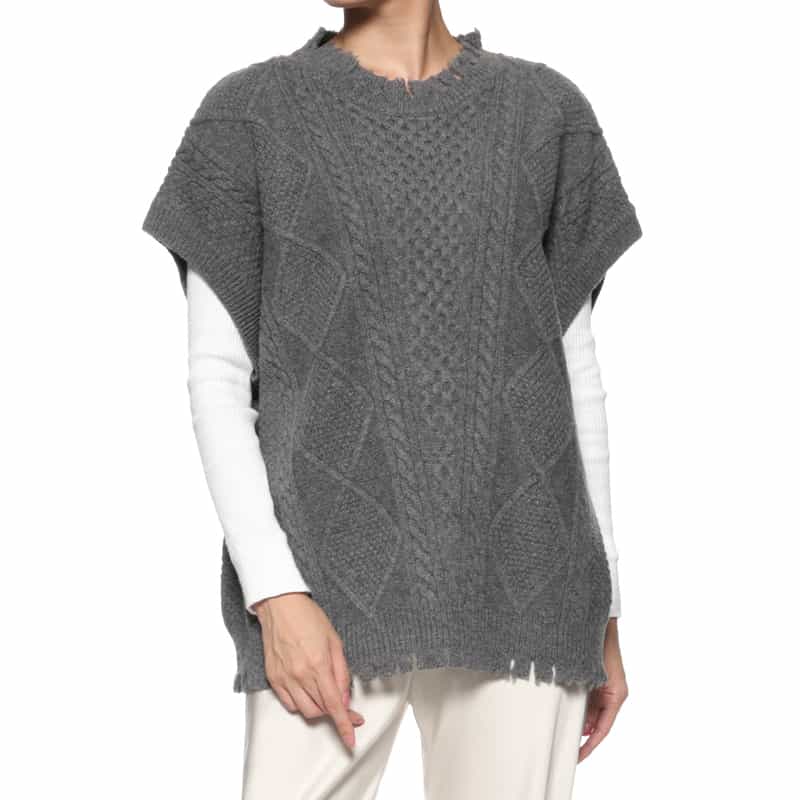 DAWEI DAWEI＜ダウェイ＞ ハーフスリーブ ケーブルニットプルオーバー GRAY