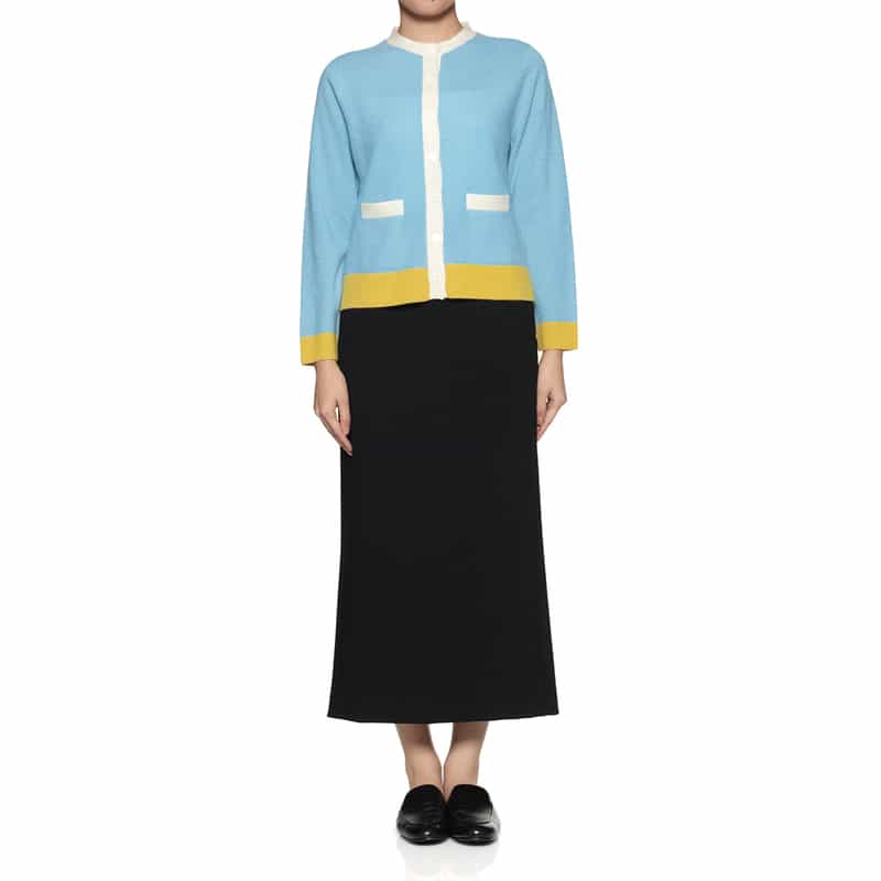 BARNEYS NEW YORK カシミヤ バイカラーニットカーディガン LIGHT BLUE