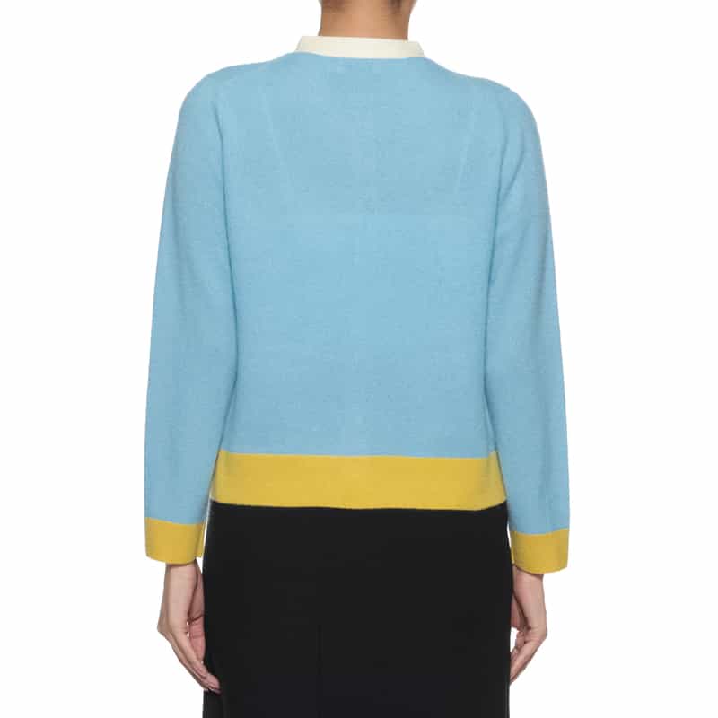 BARNEYS NEW YORK カシミヤ バイカラーニットカーディガン LIGHT BLUE