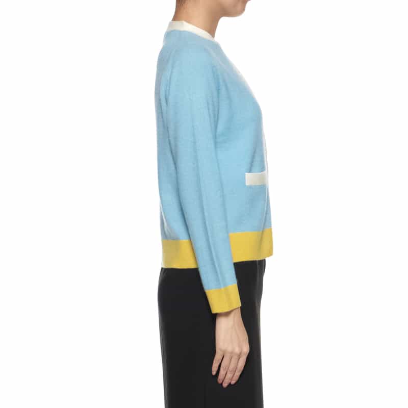 BARNEYS NEW YORK カシミヤ バイカラーニットカーディガン LIGHT BLUE