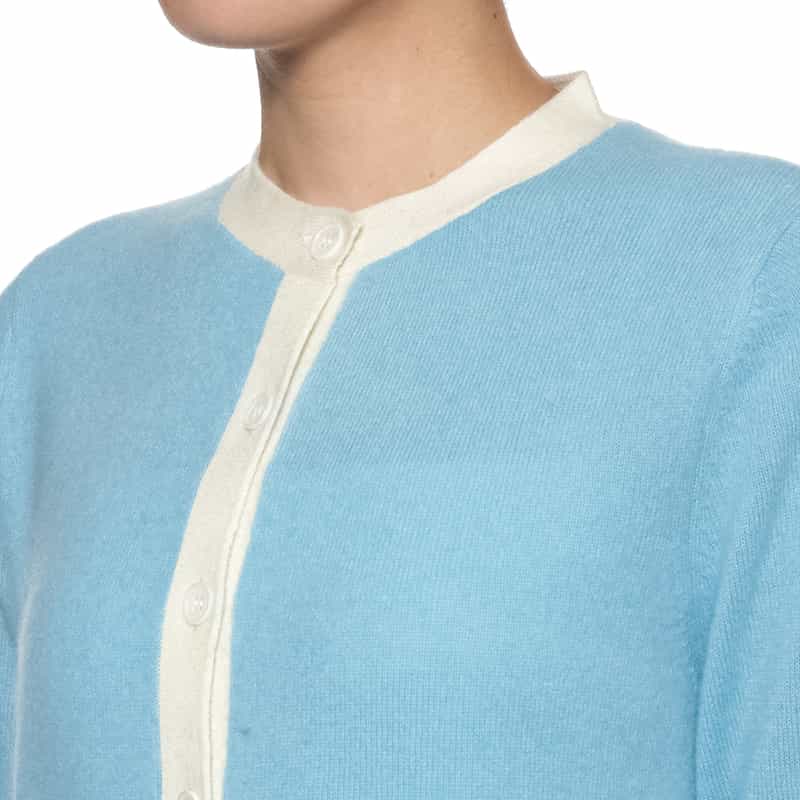 BARNEYS NEW YORK カシミヤ バイカラーニットカーディガン LIGHT BLUE