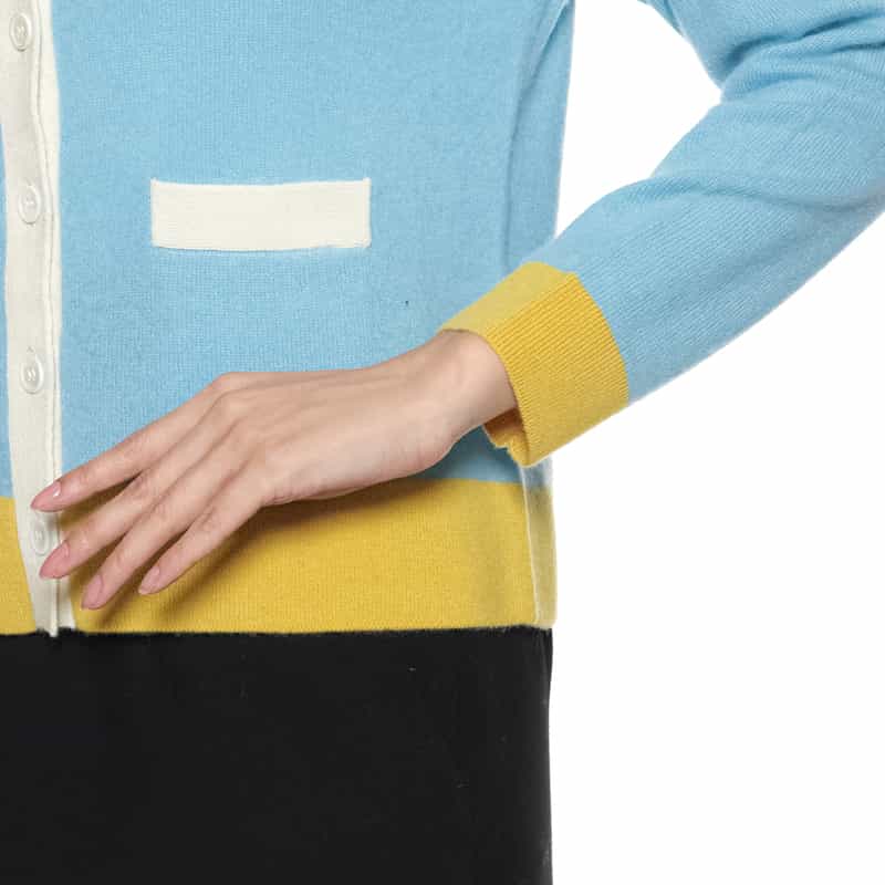 BARNEYS NEW YORK カシミヤ バイカラーニットカーディガン LIGHT BLUE