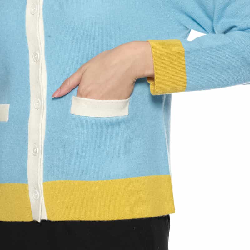 BARNEYS NEW YORK カシミヤ バイカラーニットカーディガン LIGHT BLUE