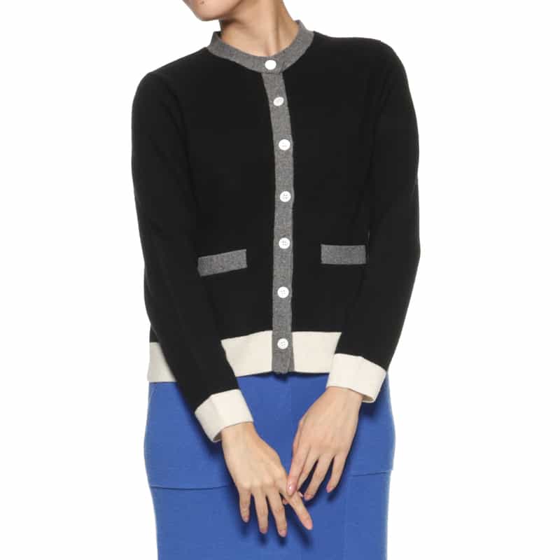 BARNEYS NEW YORK カシミヤ バイカラーニットカーディガン BLACK