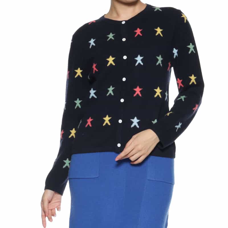BARNEYS NEW YORK カシミヤ スター柄ニットカーディガン NAVY