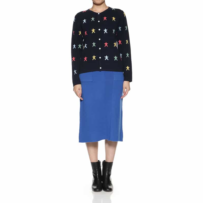 BARNEYS NEW YORK カシミヤ スター柄ニットカーディガン NAVY