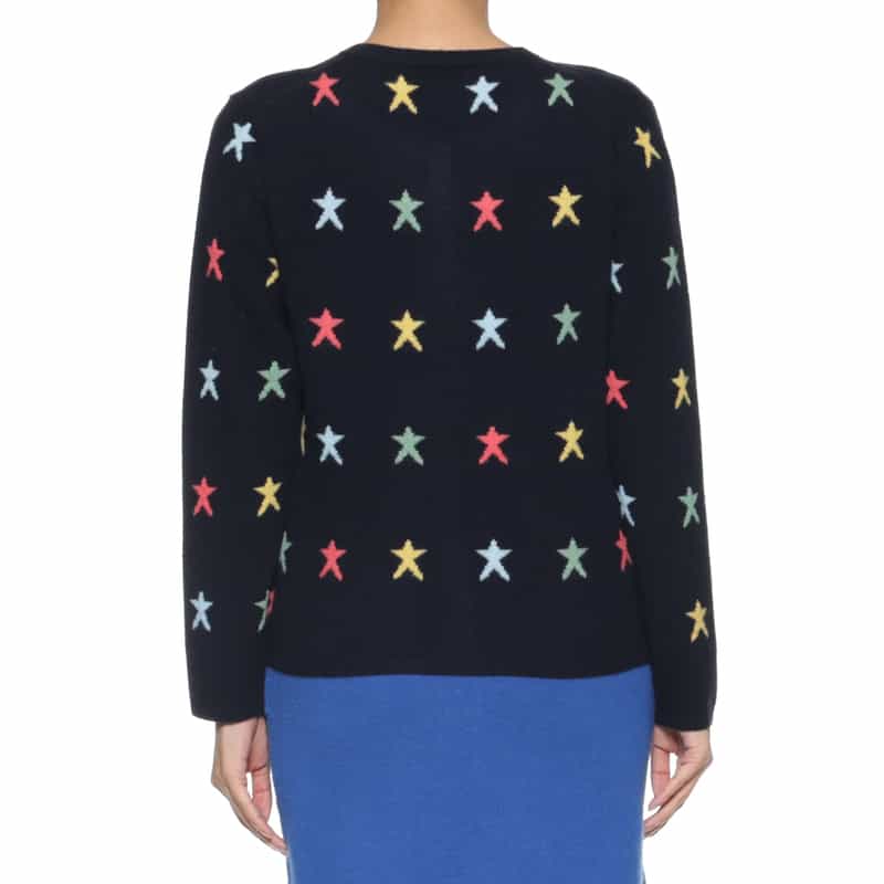 BARNEYS NEW YORK カシミヤ スター柄ニットカーディガン NAVY