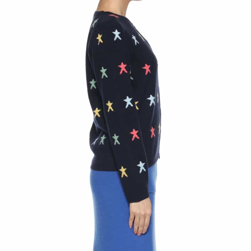 BARNEYS NEW YORK カシミヤ スター柄ニットカーディガン NAVY