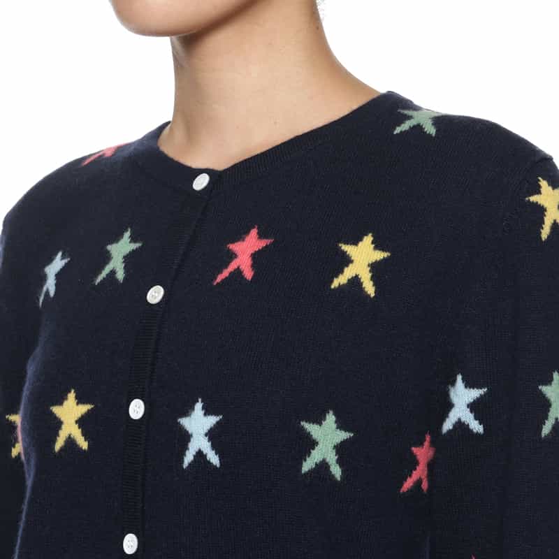 BARNEYS NEW YORK カシミヤ スター柄ニットカーディガン NAVY