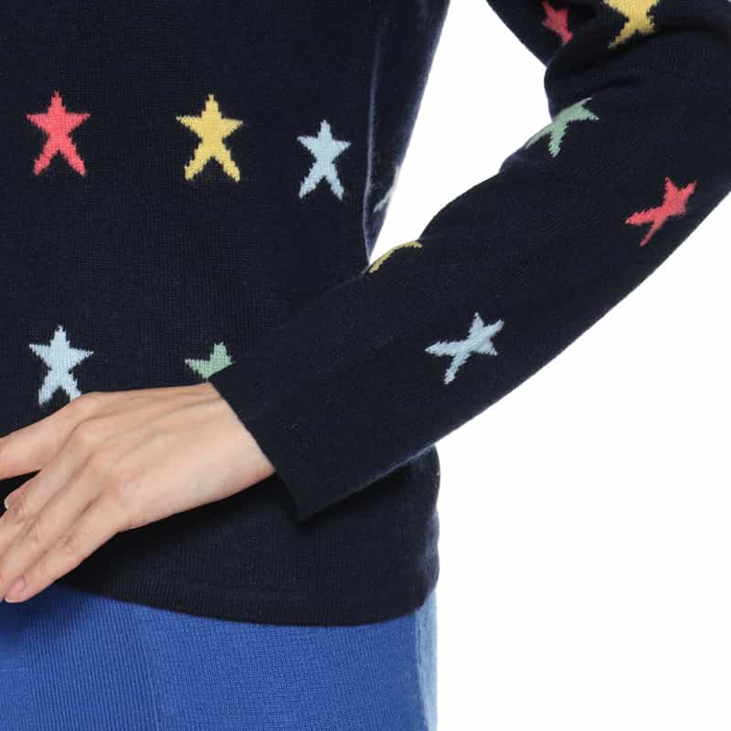 BARNEYS NEW YORK カシミヤ スター柄ニットカーディガン NAVY