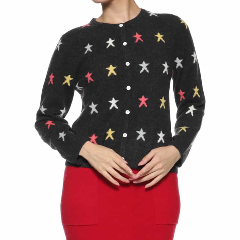 BARNEYS NEW YORK カシミヤ スター柄ニットカーディガン GRAY