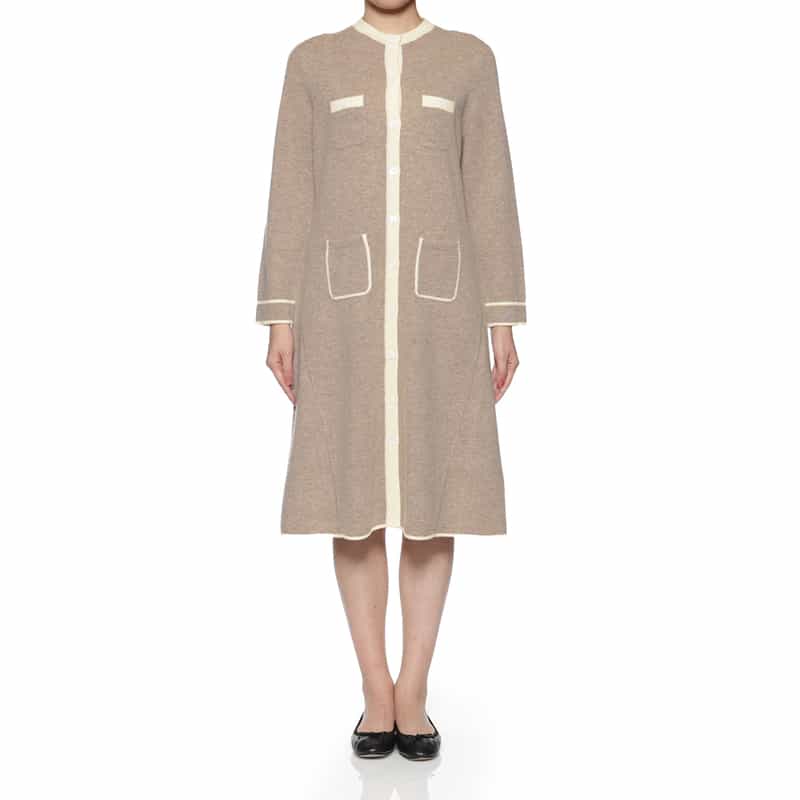 BARNEYS NEW YORK ウールカシミヤ素材 バイカラーニットドレス BEIGE