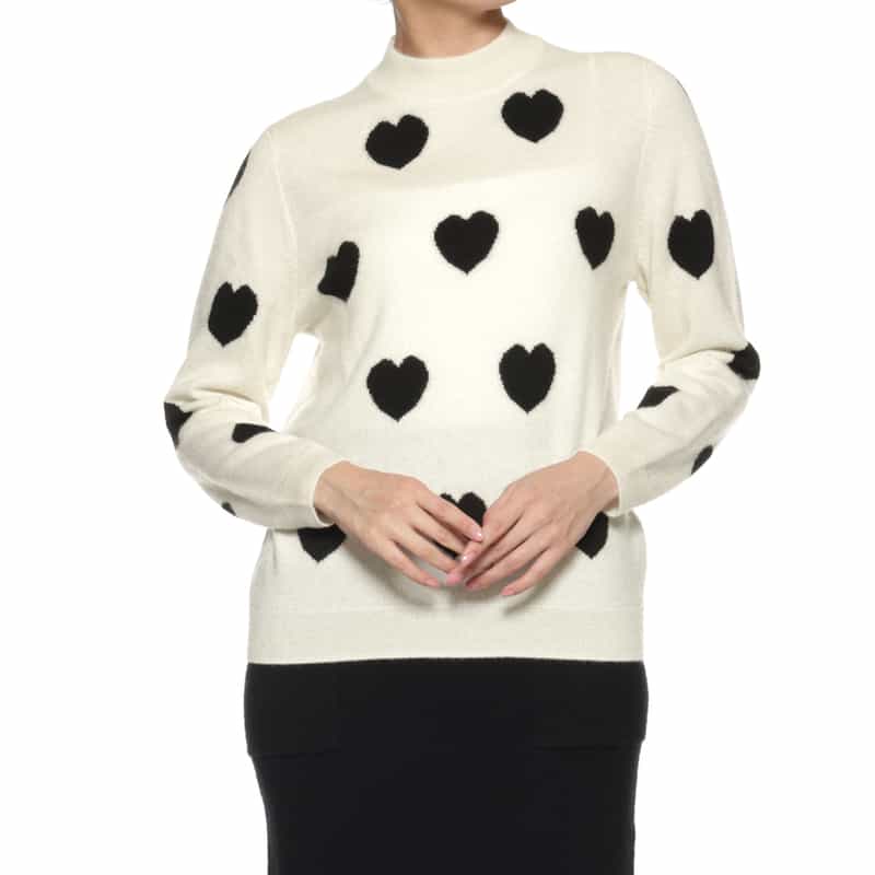 BARNEYS NEW YORK カシミヤ ハート柄ニットプルオーバー WHITE