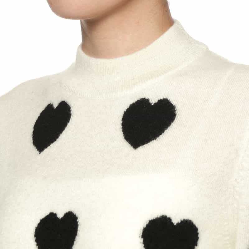 BARNEYS NEW YORK カシミヤ ハート柄ニットプルオーバー WHITE