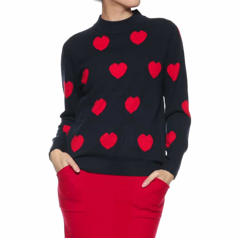 BARNEYS NEW YORK カシミヤ ハート柄ニットプルオーバー NAVY