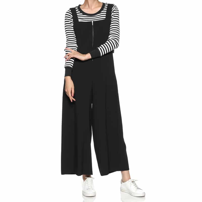 BARNEYS NEW YORK ウォッシャブル ジップアップオールインワン BLACK