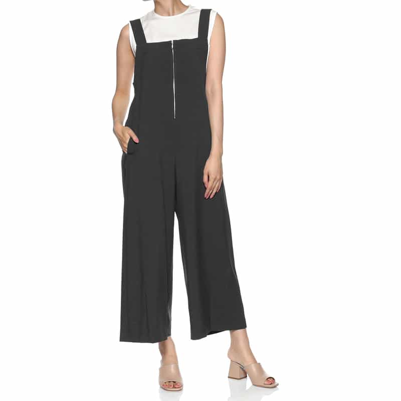 BARNEYS NEW YORK ウォッシャブル ジップアップオールインワン DARK GRAY