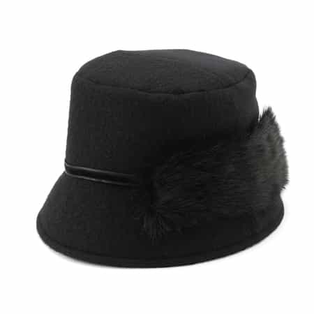 アシーナニューヨーク　ファー付き　ウールハット　ブラック ATHENA NEW YORK＜アシーナ ニューヨーク＞フェイクファー付き