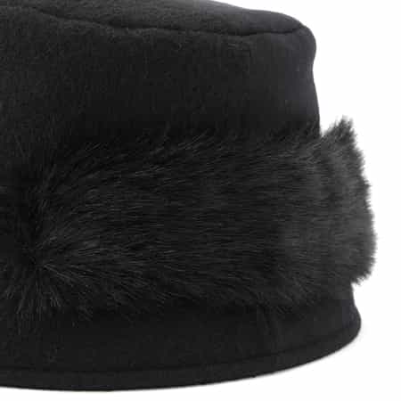 アシーナニューヨーク　ファー付き　ウールハット　ブラック ATHENA NEW YORK＜アシーナ ニューヨーク＞フェイクファー付き