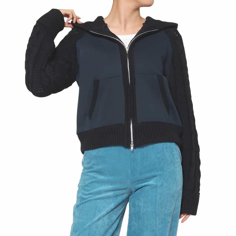 BARNEYS NEW YORK 異素材コンビネーション ジップアップパーカー NAVY