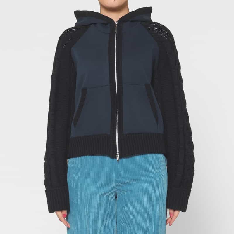 BARNEYS NEW YORK 異素材コンビネーション ジップアップパーカー NAVY