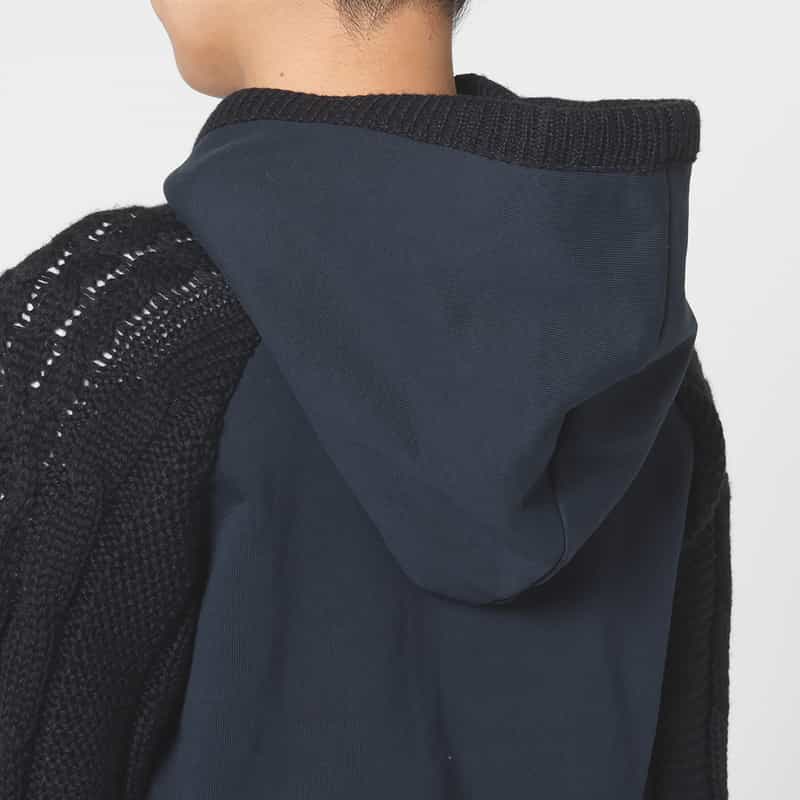 BARNEYS NEW YORK 異素材コンビネーション ジップアップパーカー NAVY