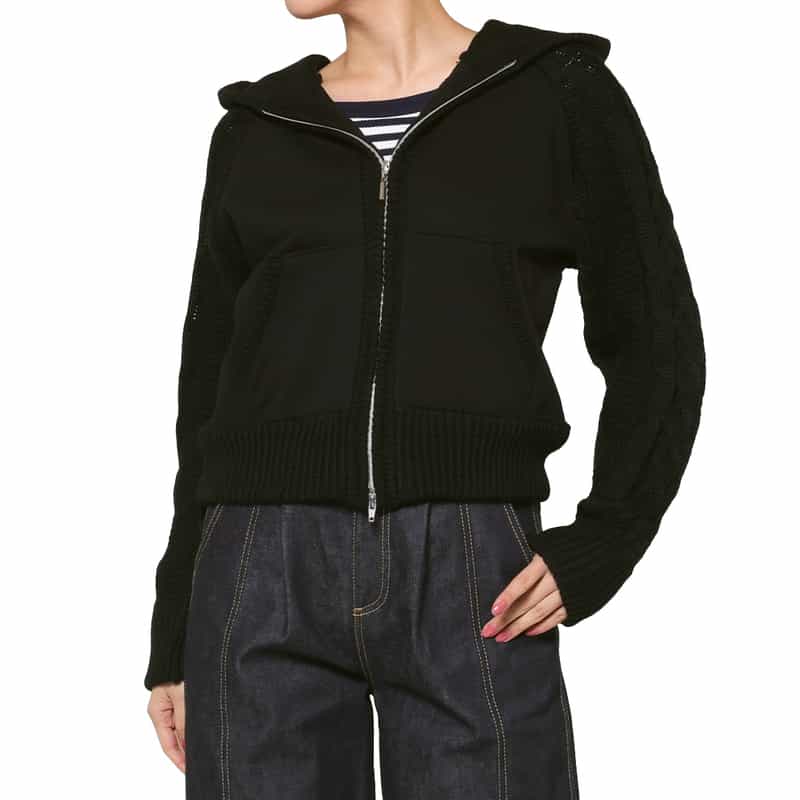 BARNEYS NEW YORK 異素材コンビネーション ジップアップパーカー BLACK