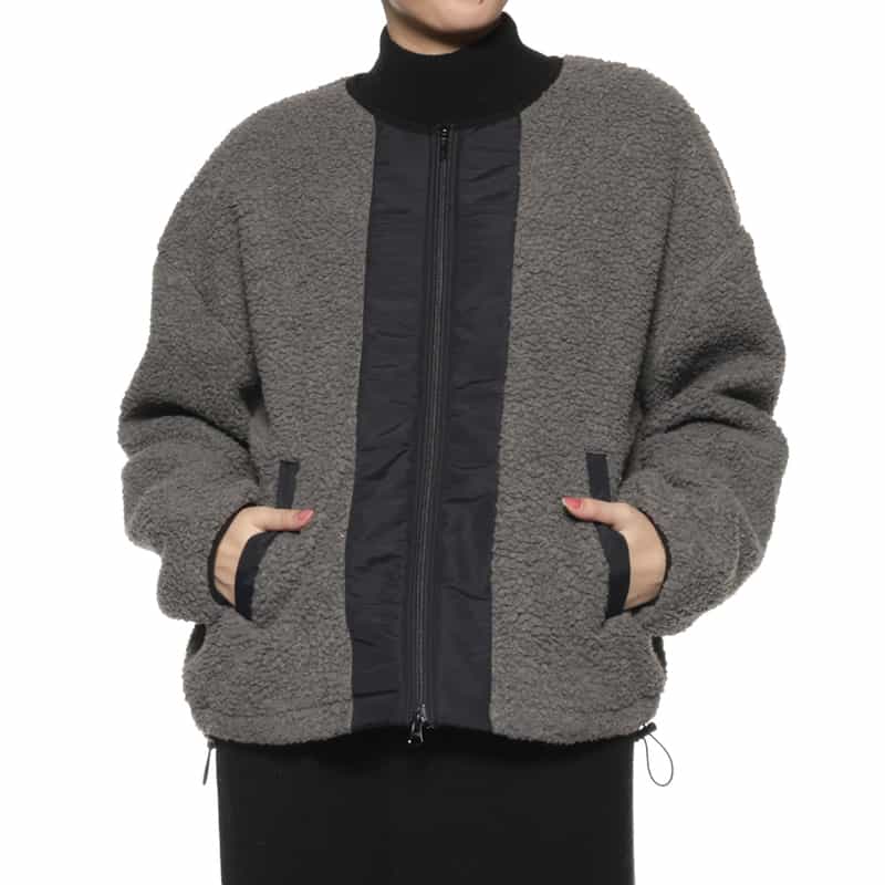 BARNEYS NEW YORK ウォッシャブル ボアフリースブルゾン DARK GRAY