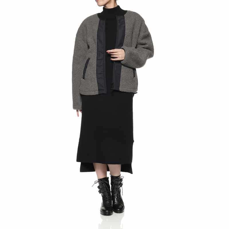 BARNEYS NEW YORK ウォッシャブル ボアフリースブルゾン DARK GRAY