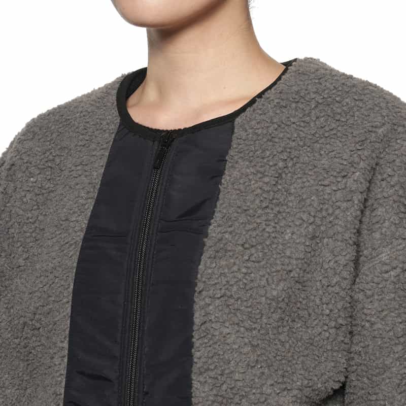 BARNEYS NEW YORK ウォッシャブル ボアフリースブルゾン DARK GRAY