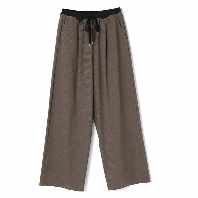 BARNEYS NEW YORK ウォッシャブル ダブルウエストワイドパンツ BROWN