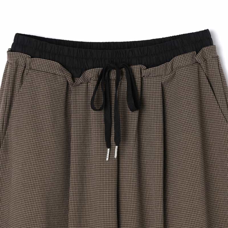 BARNEYS NEW YORK ウォッシャブル ダブルウエストワイドパンツ BROWN