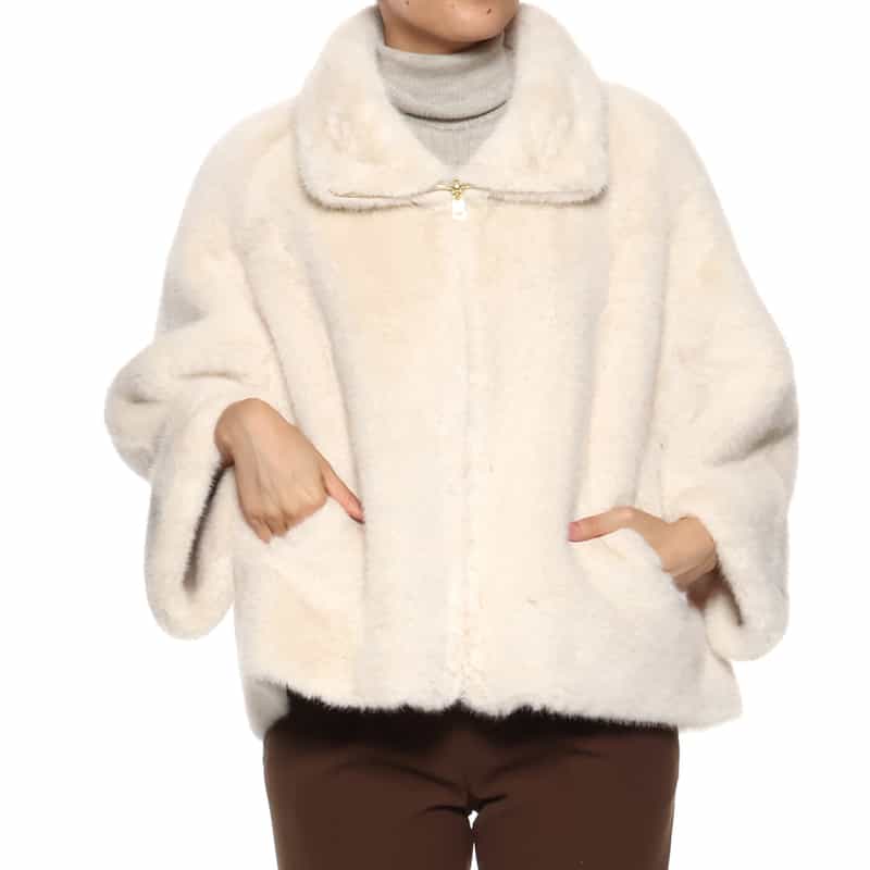 BARNEYS NEW YORK フェイクファー ショートブルゾン IVORY