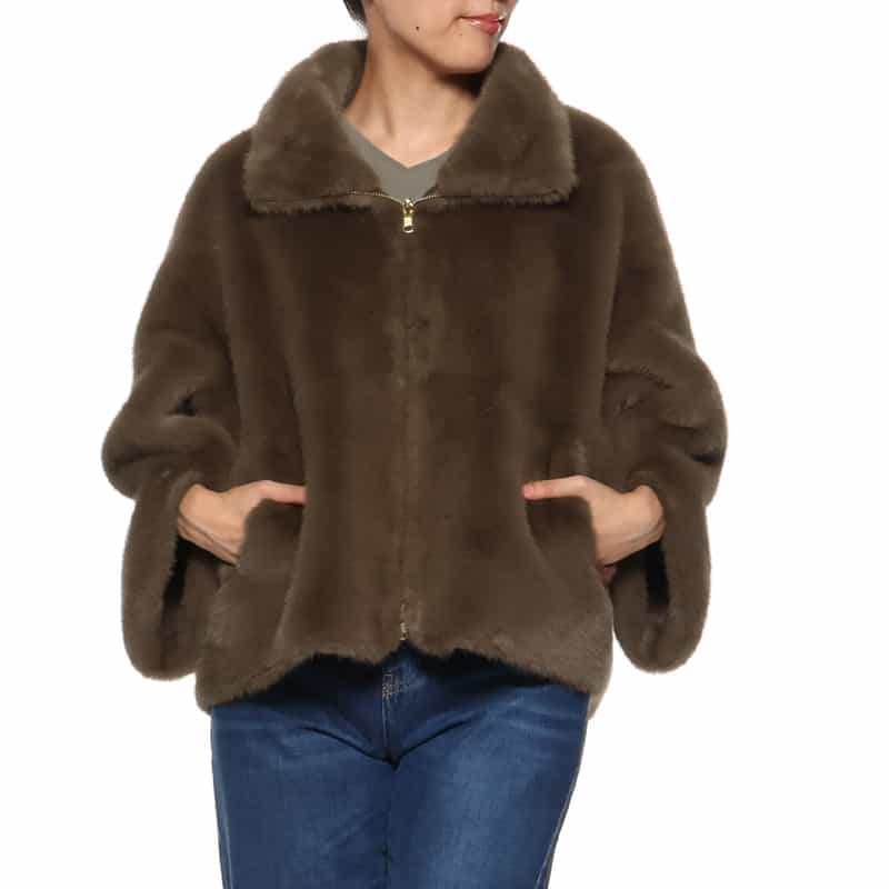 BARNEYS NEW YORK フェイクファー ショートブルゾン BROWN