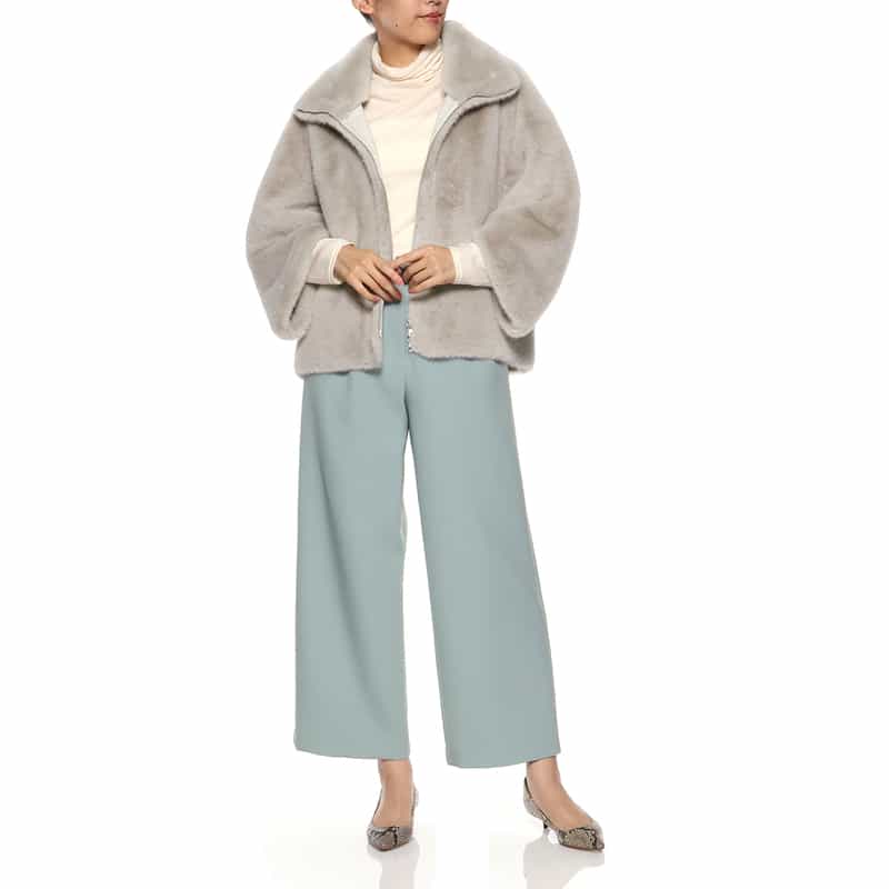 BARNEYS NEW YORK フェイクファー ショートブルゾン LIGHT GRAY