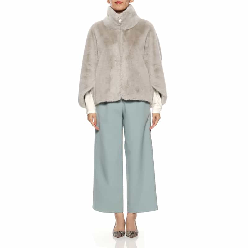 BARNEYS NEW YORK フェイクファー ショートブルゾン LIGHT GRAY