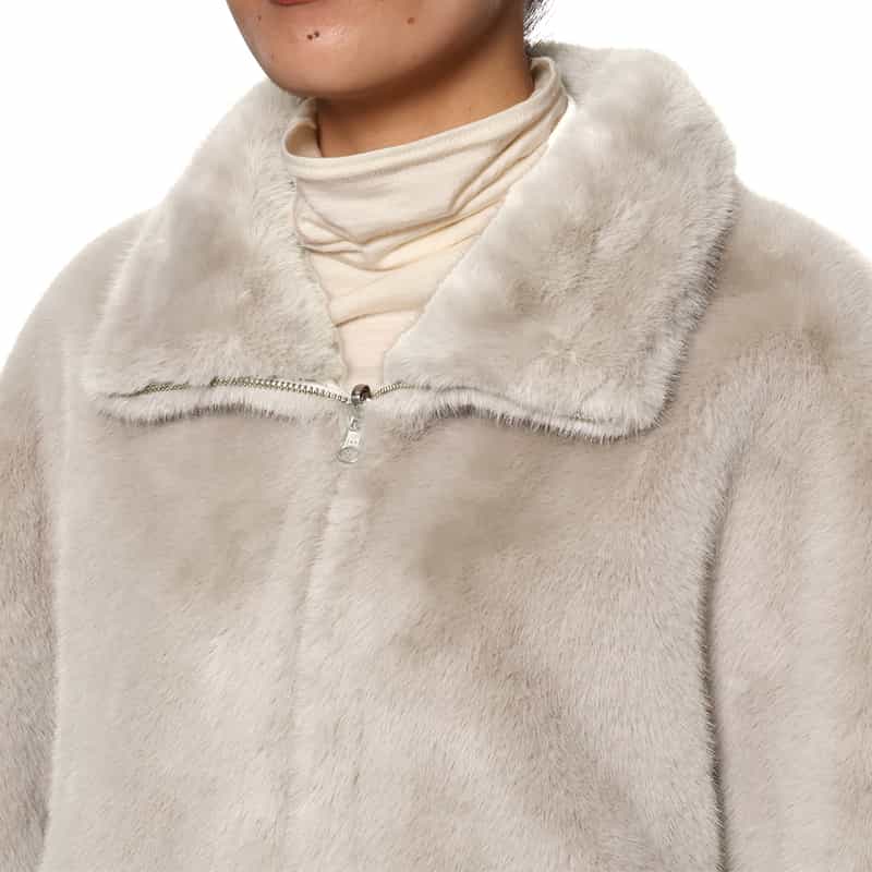 BARNEYS NEW YORK フェイクファー ショートブルゾン LIGHT GRAY