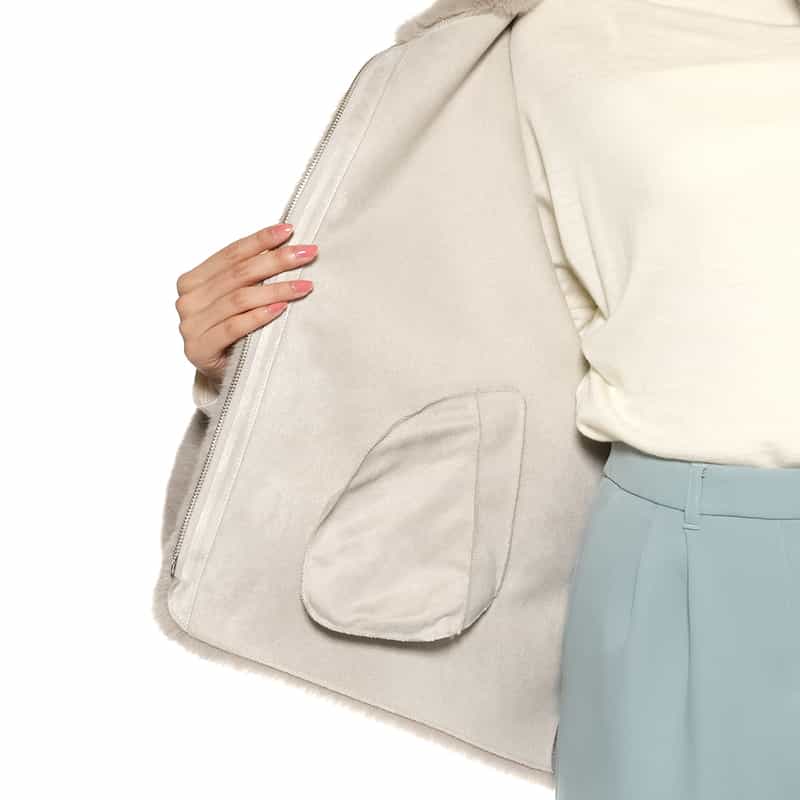 BARNEYS NEW YORK フェイクファー ショートブルゾン LIGHT GRAY