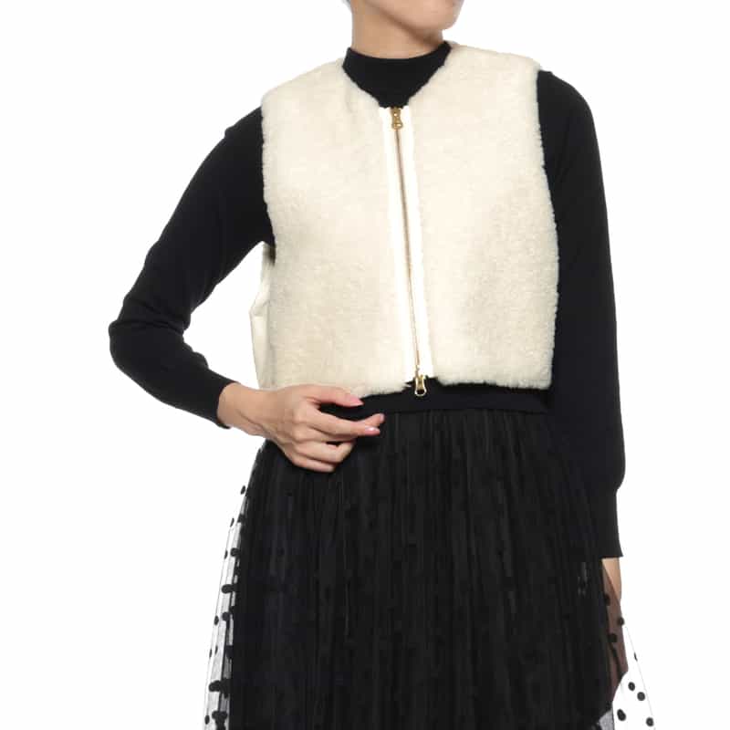 BARNEYS NEW YORK 異素材コンビネーション ジップアップベスト OFF WHITE
