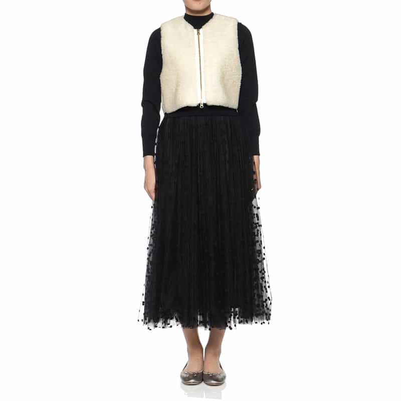 BARNEYS NEW YORK 異素材コンビネーション ジップアップベスト OFF WHITE